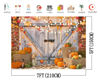 Picture of AIIKES 7X5FT Fall Thanksgiving Backdrop Autumn Pumpkin Harvest Barn Door Photography Backdrop Light Post Maple Leaves Haystack Thanksgiving Party Decorations Photo Studio Prop 12-457