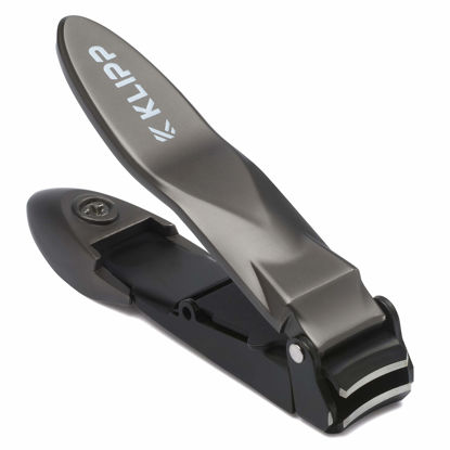 Picture of Nail Clippers for Men with Catcher - KLIPP Razor-Sharp Heavy Duty Self-Collecting Nail Cutters with Ergonomic Lever Keep Fingernails and Toenails Impeccably Manicured - Includes Ziplock Pouch