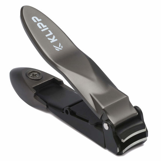 Picture of Nail Clippers for Men with Catcher - KLIPP Razor-Sharp Heavy Duty Self-Collecting Nail Cutters with Ergonomic Lever Keep Fingernails and Toenails Impeccably Manicured - Includes Ziplock Pouch