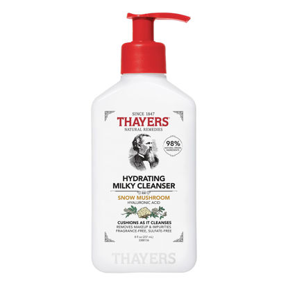 Picture of THAYERS Milky Hydrating Face Cleanser with Snow Mushroom and Hyaluronic Acid, Dermatologist Recommended Gentle Facial Wash and Hydrating Skincare for Dry and Sensitive Skin, Paraben Free, 8 FL Oz