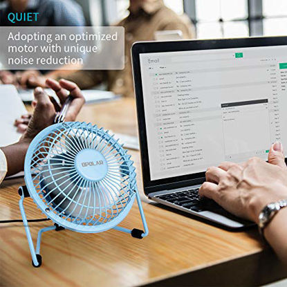 Picture of OPOLAR Mini USB Desk Fan ,USB Powered, Metal Design, Quiet Operation; 3.9 ft USB Cord, Handheld Size, Power Saving , Personal Table Fan for Home and Office-Blue
