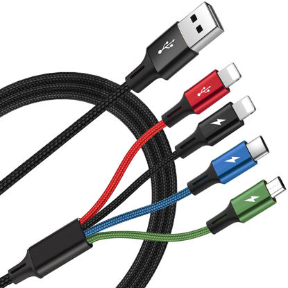 Picture of MINLU [2Pack 6Ft] 4 in 1 Nylon Braided Multi Fast Charging Cord Multiple Charger USB Cable Adapter IP/Type C/Micro USB Port for Cell Phones Tablets Samsung Galaxy PS & More