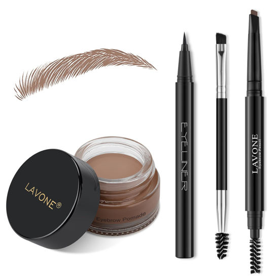 Picture of Eyebrow Stamp Pencil Kit for Eyebrows, Makeup Brow Stamp Trio Kit with Waterproof Eyebrow Pencil, Eyeliner, Eyebrow Pomade, and Dual-ended Eyebrow Brush - Ash Brown