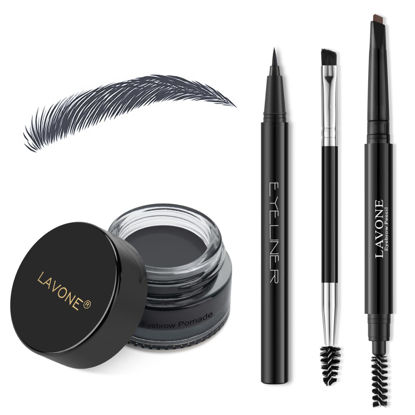 Picture of Eyebrow Stamp Pencil Kit for Eyebrows, Makeup Brow Stamp Trio Kit with Waterproof Eyebrow Pencil, Eyeliner, Eyebrow Pomade, and Dual-ended Eyebrow Brush - Ash Black