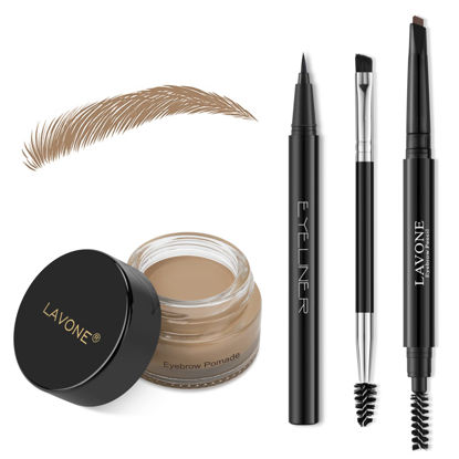 Picture of Eyebrow Stamp Pencil Kit for Eyebrows, Makeup Brow Stamp Trio Kit with Waterproof Eyebrow Pencil, Eyeliner, Eyebrow Pomade, and Dual-ended Eyebrow Brush - Taupe