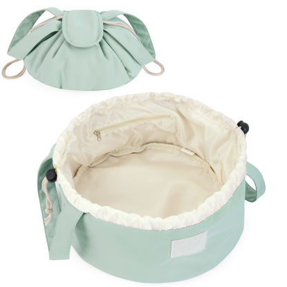 Picture of Barrel Drawstring Makeup Bag Large Cosmetic Bag Women Toiletry Organizer for Travel Toiletries Accessories Essentials (Mint Green)