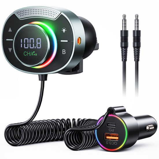 GetUSCart- Bluetooth 5.3 FM Transmitter for Car - SOOMFON Bluetooth Car  Adapter with Big Mic Bass Stereo Hi-Fi Sound, PD30W QC18W FM Bluetooth  Transmitter Car Charger Support Hands-Free Calls, Aux Out, TF