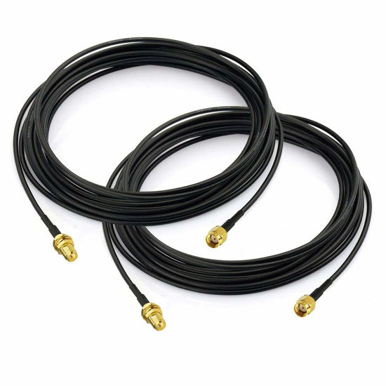 Picture of Bingfu WiFi Antenna Extension Cable 2-Pack RP-SMA Male to RP-SMA Female Bulkhead Mount RG174 Cable 5m 16.5 feet for WiFi Router Security IP Camera Wireless Network Card Adapter