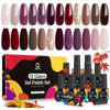 Picture of MEFA Gel Nail Polish Set, 12 Colors Fall Winter Gel Polish Burgundy Purple Champagne Gold Glitter Nail Polish Gel Dark Red Purple Shimmer Brown Soak Off Nail Gel Polish Gifts for Women DIY Salon Home