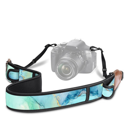 Picture of Fintie Camera Strap for All DSLR Camera, Universal Neck Shoulder Belt with Accessory Pockets for Canon, Nikon, Sony, Pentax (Emerald Marble)