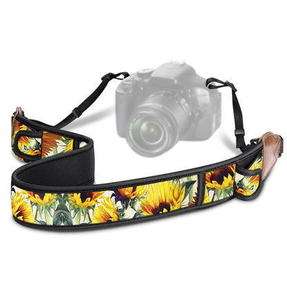 Picture of Fintie Camera Strap for All DSLR Camera, Universal Neck Shoulder Belt with Accessory Pockets for Canon, Nikon, Sony, Pentax, Sunflowers