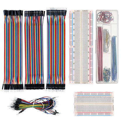 Picture of ALLECIN Solderless Electronics Breadboard Jumper Wires Kit 400 830 Tie Point Breadboard 14Values Solid Jumper Wire 126pcs U-Shape Male to Male Bread Board Cable Wire Dupont Ribbon Cables for Arduino