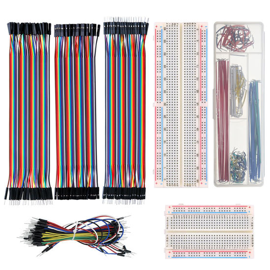 Picture of ALLECIN Solderless Electronics Breadboard Jumper Wires Kit 400 830 Tie Point Breadboard 14Values Solid Jumper Wire 126pcs U-Shape Male to Male Bread Board Cable Wire Dupont Ribbon Cables for Arduino