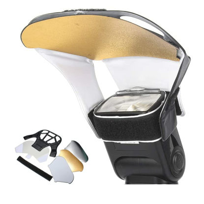 Picture of YUOCU 3 Colors Flash Diffuser Reflector Kit, Portable Universal Camera Flash Light Diffuser for Camera Flash Speedlight - Silver, White, Golden