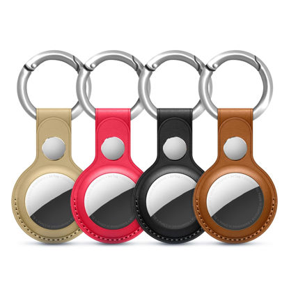 Picture of New Apple Airtag Leather Keychain for Apple Airtags | Leather Cases in Multi Colors, Durable and Easy to Clean Protective Holders Compatible with Apple Air Tag (Red and Black)