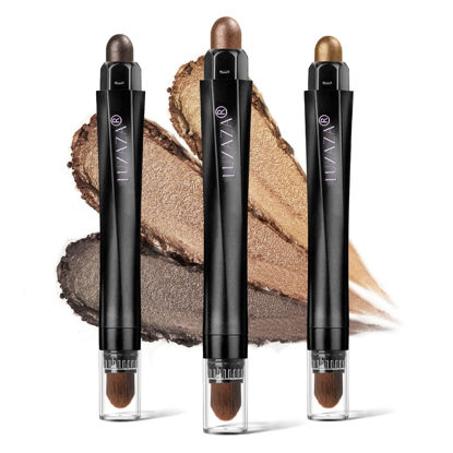 Picture of LUXAZA 3Pcs Metallic Brown Eyeshadow Stick Set, Shimmer Creamy Eye Brightener EyeShadow Pencil, Smooth High Pigmented Smoky Eye Makeup…