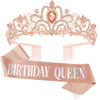 Picture of "Birthday Queen" Sash & Crystal Tiara Kit COCIDE Birthday Silver Tiara and Crowns for Women Birthday Sash for Girls Birthday Decorations Set Rhinestone Headband Hair Accessories Glitter Sash for Party (Champagne Tiara + Champagne Sash)