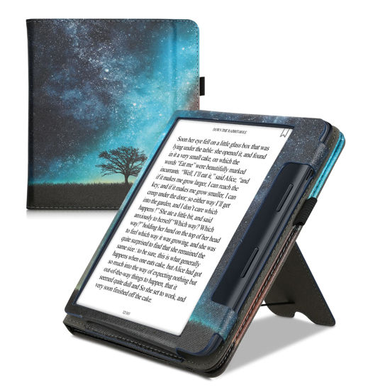 GetUSCart- kwmobile Case Compatible with Kobo Sage - Case PU Leather Cover  with Magnet Closure, Stand, Strap, Card Slot - Cosmic Nature Blue/Grey/Black