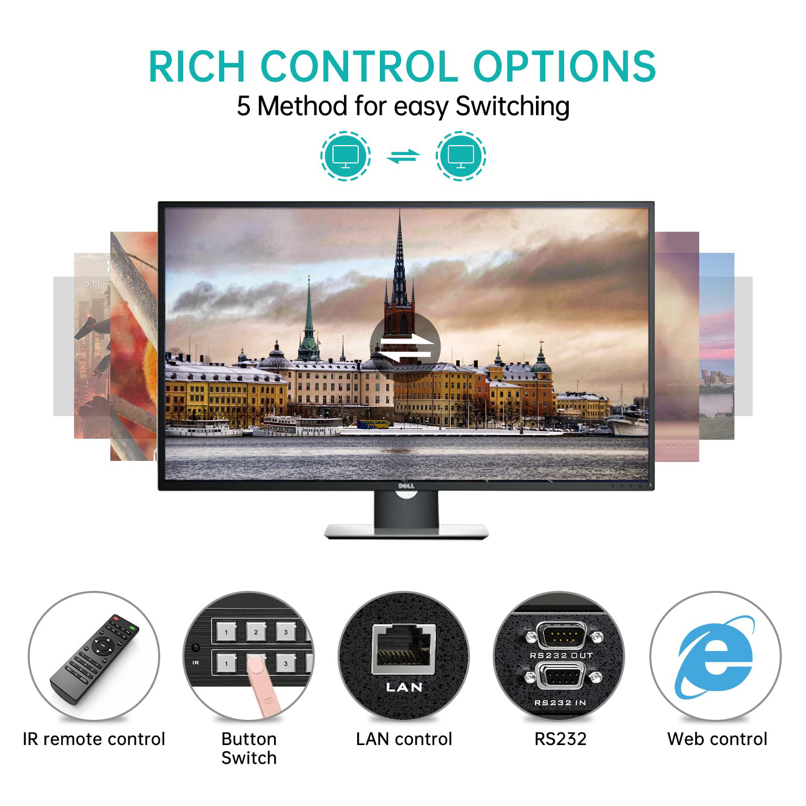 MT-VIKI HDMI Matrix Switch 4 in 4 Out ondersteunt Web Control 3.5mm Stereo Audio met IR-afstandsbediening Rack Mount 4K @30Hz EDID RS232 LAN-poort