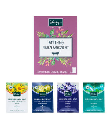 Picture of Kneipp Mineral Bath Salt Pampering Gift Set, Lavender, Dream Away, Arnica for Joints, Refreshing Eucalyptus, 2.1 Ounce 4-Pack