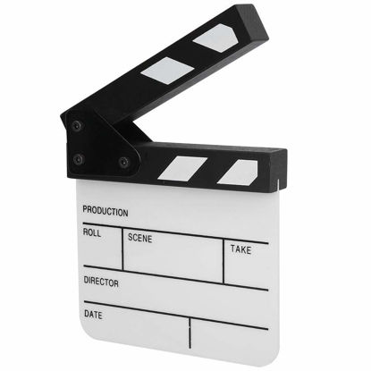 Picture of 15CMx16.5CM Movie Film Clap Board,Mini Durable Acrylic Director Scene Clapperboard Clapboard with Magnet Inside,Pen,for Shoot/Advertisement/Home Decoration/Background, Fun Photo Booth Prop, White