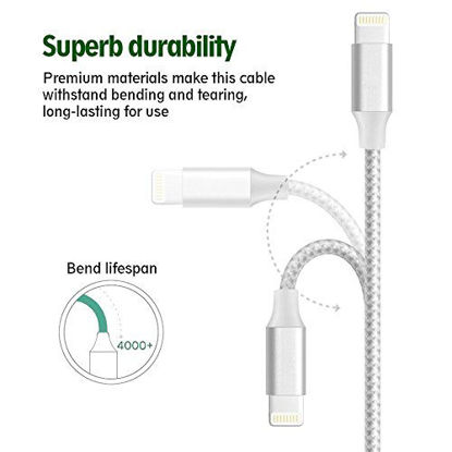 Picture of QIANXIANG Lightning Cable,Extra Long iPhone Charging Cable,4Pack(3FT 6FT 6FT 10FT) Nylon Braided Charger Cord for iPhone X/8/8 Plus/7/7 Plus/6/6 Plus/6S/6S Plus,SE/5S/5,iPad,iPod Nano 7(Silver White)