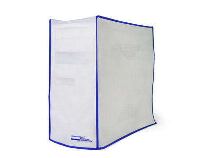 Picture of Computer Dust Solutions CPU Dust Cover, Covers PC Case, Silky Smooth Antistatic Vinyl, Translucent Coconut Cream Color with Blue Trim, Several Sizes Available, for Mid Tower (8.2W x 16H x 18.5D)