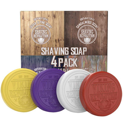 Picture of Viking Revolution Shaving Soap for Men - Shave Soap for Use with Shaving Brush and Bowl for Smoothest Wet Shave, Shaving Soap Puck - 4 Pack Variety, Each Pack 2.5oz