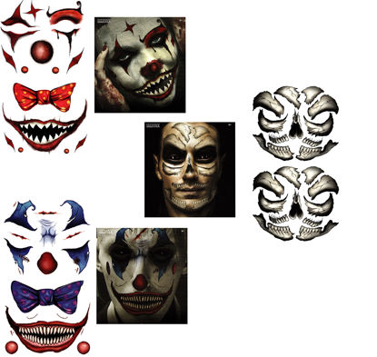 Picture of Halloween Realistic Temporary Costume American Made Make Up Face/Body Tattoo Kit Men or Women - (Scary JOKER , Confused Clown, Skull) - 3 Kits