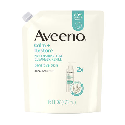 Picture of Aveeno Calm + Restore Nourishing Oat Facial Cleanser for Sensitive Skin, Gentle Face Wash with Nourishing Oat & Calming Feverfew, Hypoallergenic, Fragrance-Free, Refill Pouch, 16 fl. Oz