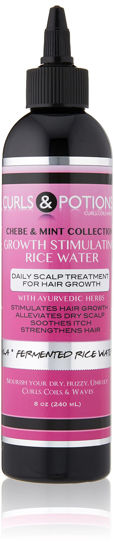 Picture of Curls & Potions Chebe Rice Water - Fermented Rice Water Infused with Chebe Powder for Hair Growth, Hair Loss, Length Retention, Alopecia - PH Balanced - 8OZ
