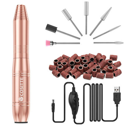 Picture of COSITTE Electric Nail Drill, USB Electric Nail Drill Machine for Acrylic Nails, Portable Electrical Nail File Polishing Tool Manicure Pedicure Efile Nail Supplies for Home and Salon Use, Gold