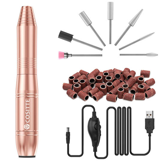 Picture of COSITTE Electric Nail Drill, USB Electric Nail Drill Machine for Acrylic Nails, Portable Electrical Nail File Polishing Tool Manicure Pedicure Efile Nail Supplies for Home and Salon Use, Gold