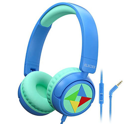 Picture of Elecder i43 Kids Headphones with Microphone 85dB 94dB Volume Limited 3.5mm Jack Foldable Adjustable Wired On Ear Headphones for Children Girls Boys Teens Cellphones PC Kindle School Tablet Blue/Green