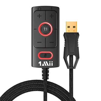 Picture of USB Sound Card 1Mii 7.1 Surround Sound Card USB Audio Adapter for 3.5mm Gaming Headsets Earphones External Sound Card for PC Windows 10 PS4 USB to 3.5mm Jack Audio Adapter No Drivers Needed