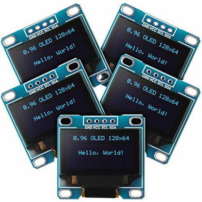 Picture of Frienda 5 Pieces 0.96 Inch OLED Module 12864 128x64 Driver IIC I2C Serial Self-Luminous Display Board Compatible with Arduino Raspberry PI (Blue)