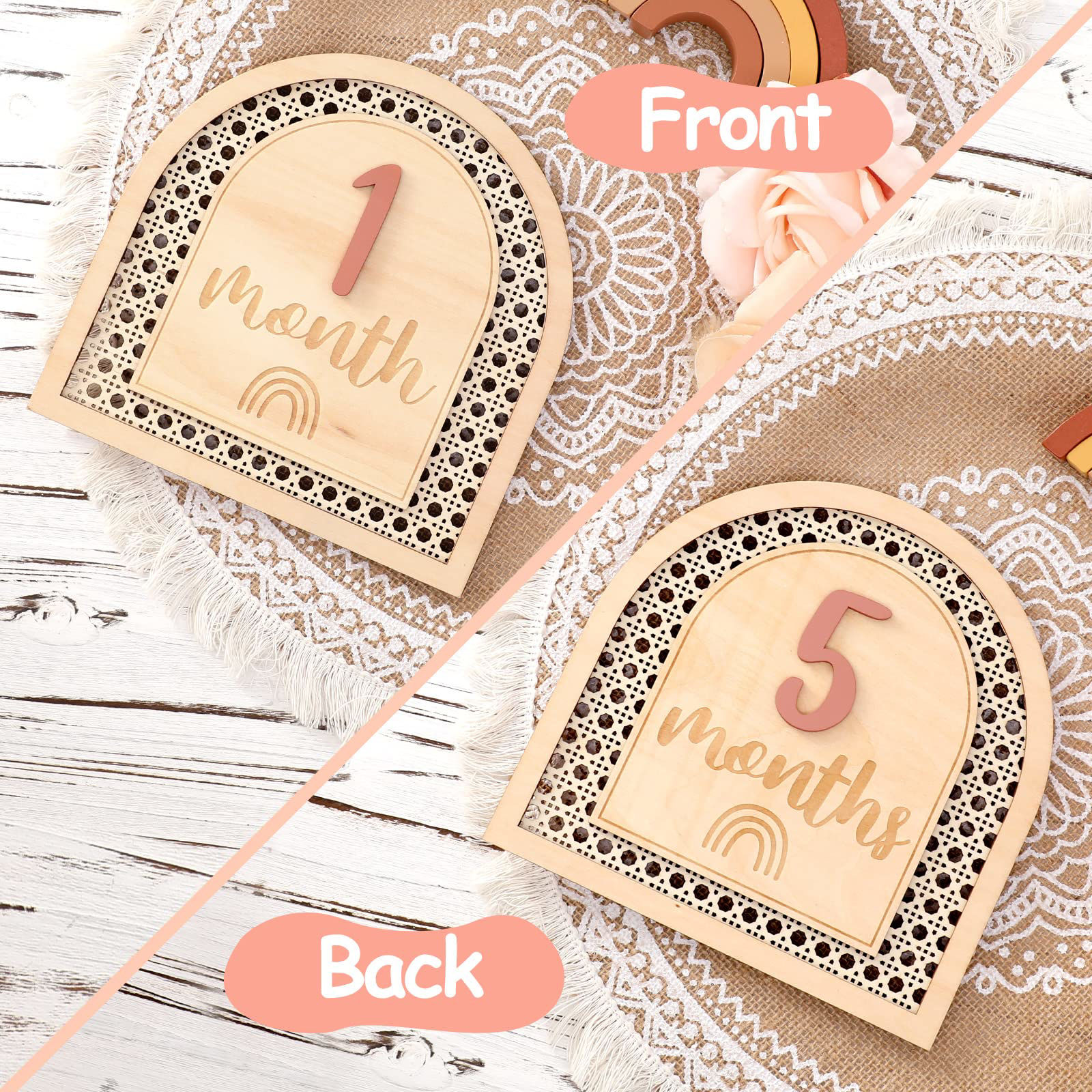 Huray Rayho Little Dragon Baby Monthly Milestone Cards Neutral Wooden Tags Newborn Photography Props Set Of 13 Wood Discs From One Month