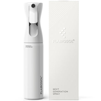 Picture of FLAIROSOL, The Original, Spray Bottle, Continuous Mister for Hair and Beauty, Home care and 1,001 uses. Trusted by Professionals. Patented Technology. 10 oz, White Bottle, Black Print