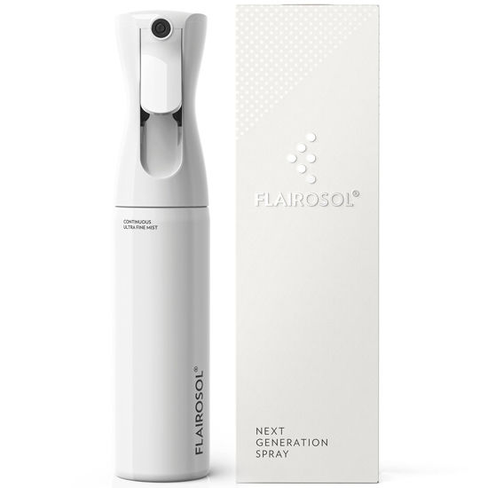 Picture of FLAIROSOL, The Original, Spray Bottle, Continuous Mister for Hair and Beauty, Home care and 1,001 uses. Trusted by Professionals. Patented Technology. 10 oz, White Bottle, Black Print