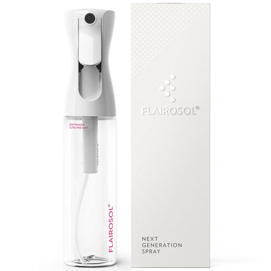Picture of FLAIROSOL - The Original, Continuous Ultra Fine Mist Spray Bottle, Multi-Tasking Marvel for Hair, Skin, Home, Pet Care and more, Refillable and Reusable (10.1oz) (Clear Bottle-Pink Print)