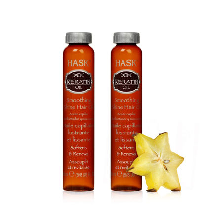 Picture of HASK KERATIN Smoothing Hair Oil Vials for shine and frizz control for all hair types, color safe, gluten free, sulfate free, paraben free - 2 Hair Oil Vials
