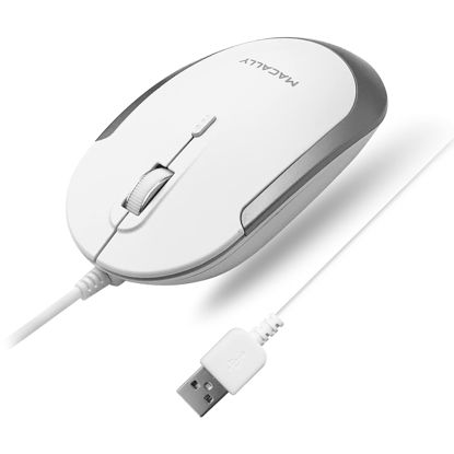 Picture of Macally Silent Wired Mouse - Slim & Compact USB Mouse for Apple Mac or Windows PC Laptop/Desktop - Designed with Optical Sensor & DPI Switch - Simple & Comfortable Wired Computer Mouse (White)