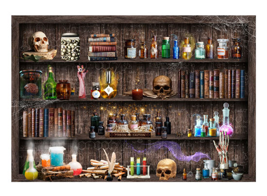 Picture of Funnytree 82" x 59" Mad Scientist Laboratory Backdrop for Kids Boy Halloween Spooktakular Creepy Skull Poison Apothecary Witch Kitchen Birthday Baby Shower Party Supplies Decorations Banner Background