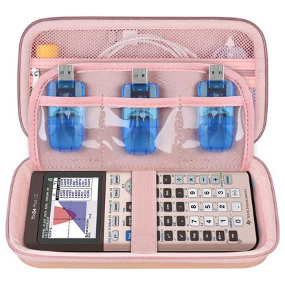 Picture of Supmay Hard Travel Case for Texas Instruments TI-84 Plus CE/TI-84 Plus/TI-83 Plus CE Color Graphing Calculator, Storage Holder with Mesh Pockets for Charger Cable, User Manual and More, Rose Gold