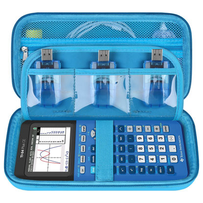 Picture of Supmay Hard Travel Case for Texas Instruments TI-84 Plus CE/TI-84 Plus/TI-83 Plus CE Color Graphing Calculator, Storage Holder with Mesh Pockets for Charger Cable, User Manual and More, Blue