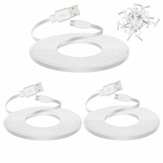 Picture of Smays 3-Pack 25ft Micro USB Flat Power Cable Compatible with Wyze Cam Pan, Yi Cam, Nest Cam, Blink XT Mini, Zmodo Security Camera