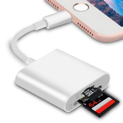 Picture of Sd Card Reader for iPhone iPad Camera,Dual Card Slot Memory Card Reader Supports SD and TF Card Trail Camera Viewer Sd Card Adapter Portable Micro Sd Card Reader No Application Required Plug and Play
