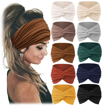 Picture of Jesries Wide Headbands for Women African Boho Large Turbans Black Elastic Knotted Head Wrap Lady Girl Leopard Big Sport Workout Hair Band Style2