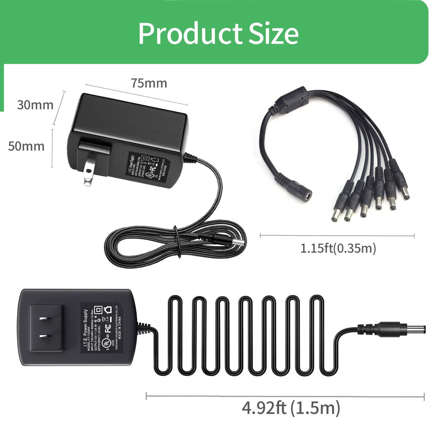 GetUSCart- [UL Certified] AC to DC 12V 3A Power Supply Adapter with 6 ...