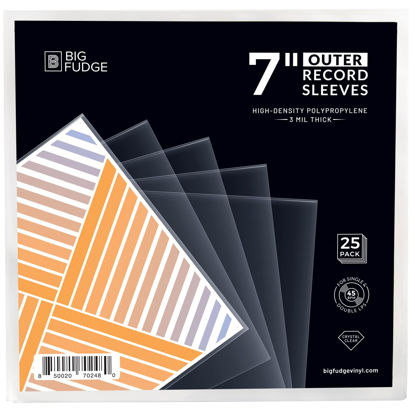 Picture of BIG FUDGE 25x Vinyl Record Outer Sleeves 7 inch | Durable & Wrinkle-Free | Crystal Clear & Made from High-Density Polypropylene | Best Vinyl Covers for LPs & Singles | 3 mil Thick, 7.42" x 7.42